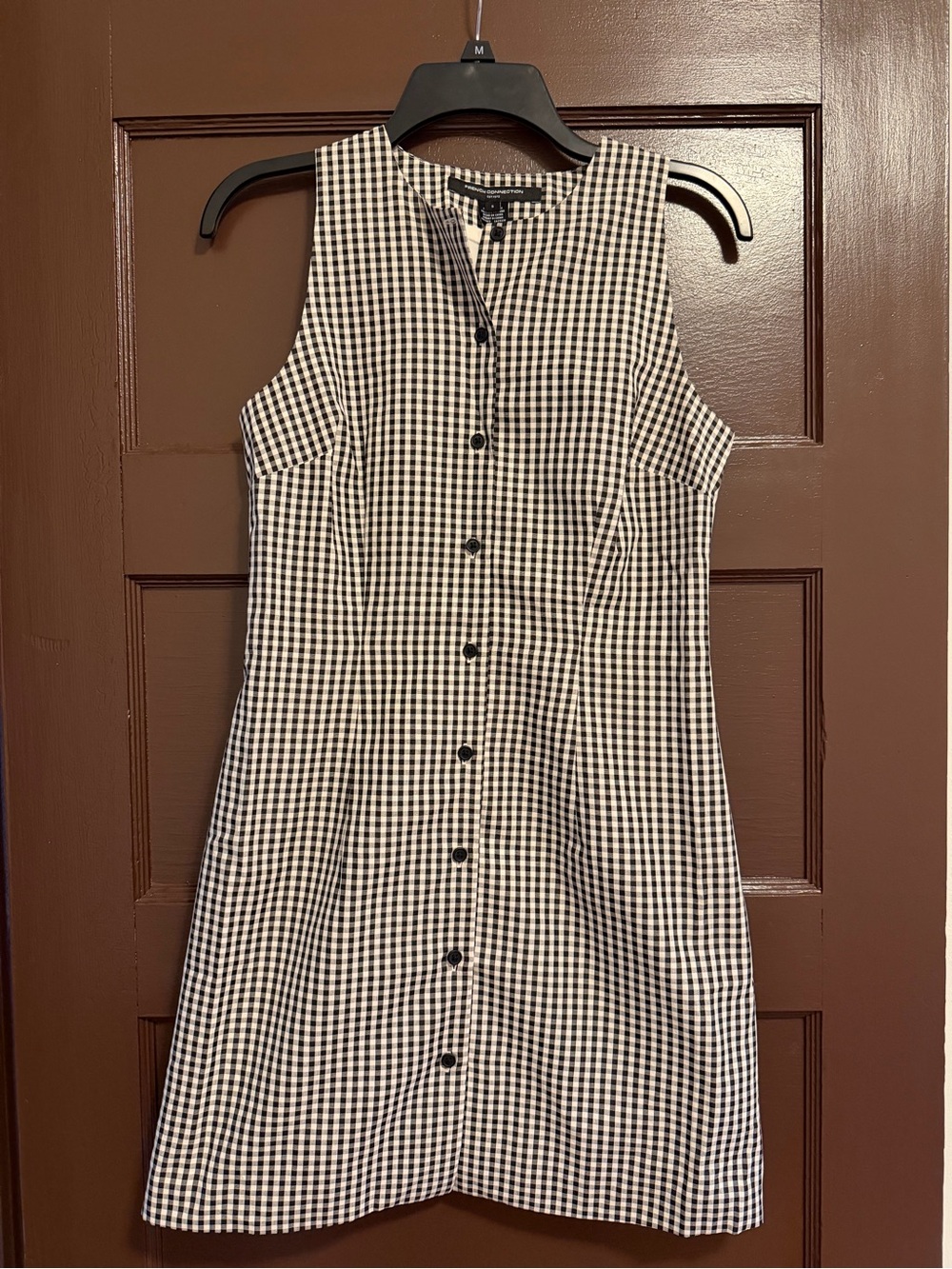 French Connection Black & White Gingham Sleeveless Button-Front Dress